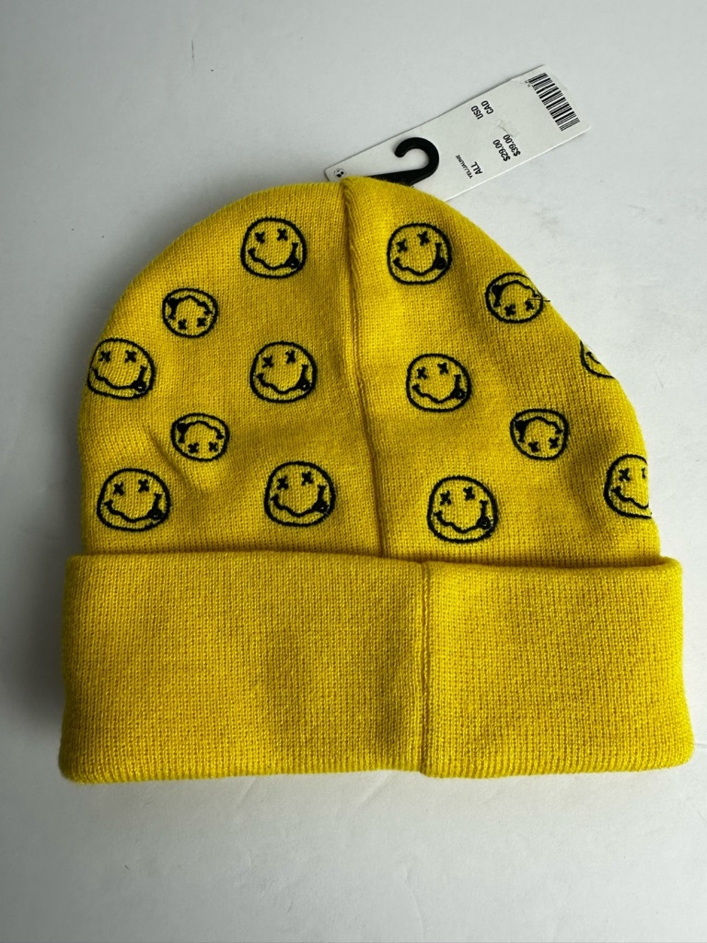 Urban Outfitters Nirvana Smiley Beanie Hat Stocking Cap NEW W/TAGS Unisex Yellow - Picture 2 of 6